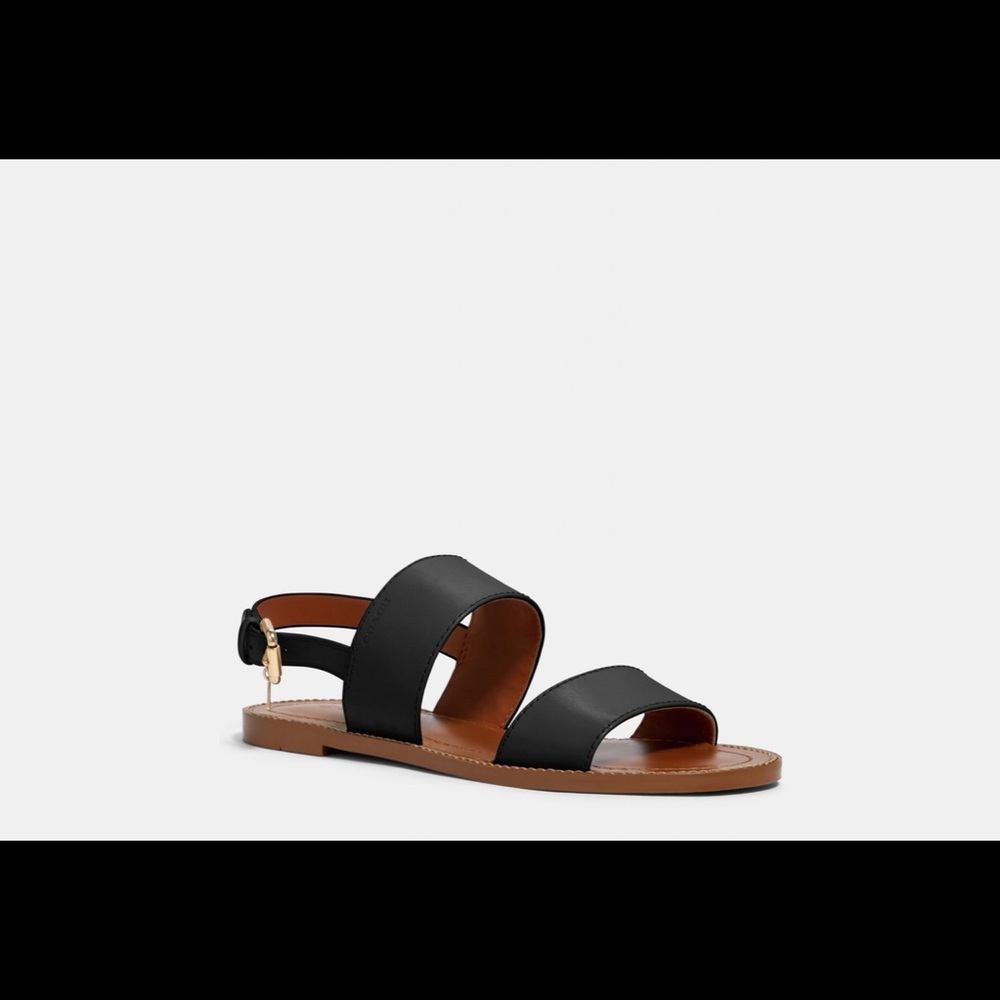 Black Henny leather sandals. Coach. New in box.